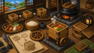 Pixel-art imaginary scene of Wappa-meshi, kozuyu, pickled herring with sansho, and karatsuyu soba: the origins of Aizuwakamatsu's local dishes, explained with sources