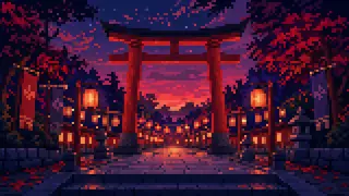 Pixel-art imaginary scene of Kanda Myojin guards communities including Akihabara