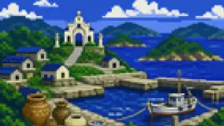 島々と港をつなぐ海路を描いた架空のドット絵風景