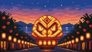 ねぶた師を描いた架空のドット絵風景