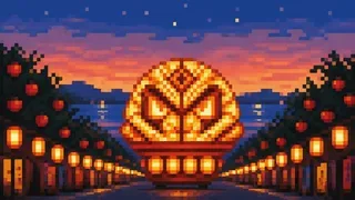 青森駅を描いた架空のドット絵風景