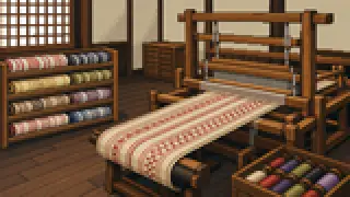 Pixel-art imaginary scene of Hakata-ori silk, Hakata Ningyo dolls, and Dontaku with its Dutch name — Hakata crafts, performing arts, and festivals with their origins