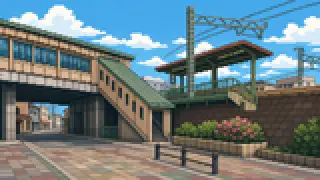 Pixel-art imaginary scene of Zassho no Kuma, Kego, Meinohama — Fukuoka City place names that puzzle even native readers, explained with their readings and origins