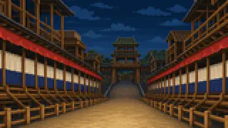 Pixel-art imaginary scene of Hakata Gion Yamakasa at Kushida Shrine: oiyama, kakiyama, kazariyama, and nagare — key festival terms explained with their highlights