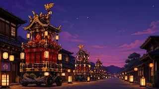 山王祭(春の高山祭)を描いた架空のドット絵風景