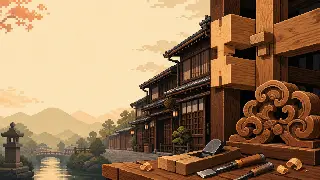 飛騨匠(ひだのたくみ)を描いた架空のドット絵風景