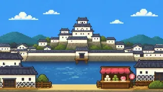 姫路ゆかたまつりを描いた架空のドット絵風景