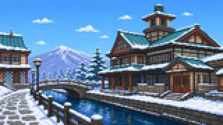 Pixel-art imaginary scene of "Dosanko": someone born and raised in Hokkaido — but first, a horse