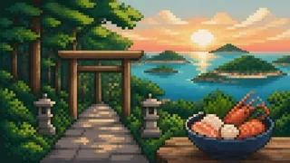 リアス海岸を描いた架空のドット絵風景
