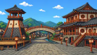 Pixel-art imaginary scene of Ohara Matsuri began in 1949 amid Kagoshima's postwar recovery
