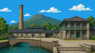 Pixel-art imaginary scene of The Old Shuseikan, the Terayama kiln, the Sekiyoshi sluice: Kagoshima's three World Heritage sites, explained with sources