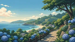 鶴岡八幡宮を描いた架空のドット絵風景