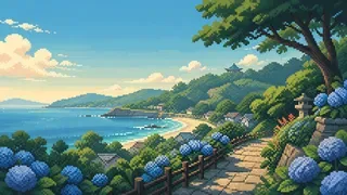 北鎌倉駅を描いた架空のドット絵風景