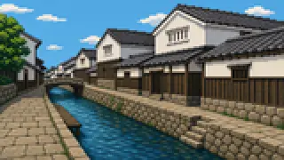 Pixel-art imaginary scene of Why is Nada Japan's top sake region? A look at miyamizu water, Yamada Nishiki rice and the craft behind Kobe's Nada Gogo district