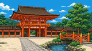 賀茂別雷神社(上賀茂神社)を描いた架空のドット絵風景