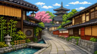 Pixel-art imaginary scene of "Kyotokko" means a Kyoto native