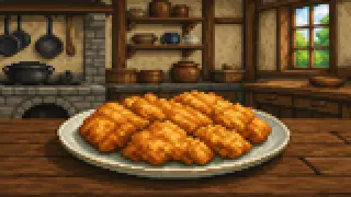 Pixel-art imaginary scene of How Matsumoto's signature fried chicken dish took hold, and how the mingei movement made it a craft town, sourced and explained