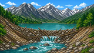 Pixel-art imaginary scene of How Kamikochi's landscape formed, what protections cover it, and how access is managed to keep it that way, sourced and explained