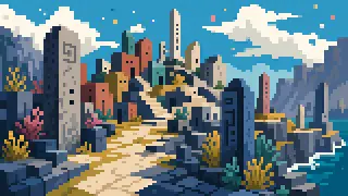 Pixel-art imaginary scene of "Mito-ppo" describes people from Mito as argumentative, quick to anger, and stubborn