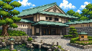 Pixel-art imaginary scene of MIRAI TOWER, Port Aquarium, Higashiyama Zoo, Tokugawa Art Museum, Osu — seven of Nagoya's top sightseeing spots with highlights and trivia