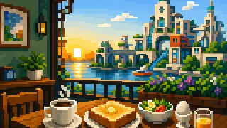 Pixel-art imaginary scene of Order a coffee and toast appears free of charge