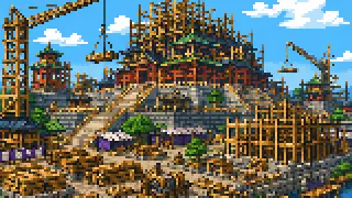 Pixel-art imaginary scene of Nagoya Castle's golden shachi are its icon
