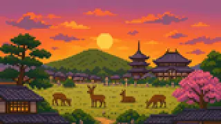 Pixel-art imaginary scene of A sourced guide to where shrines meet memory in Nara City, using Todai-ji Temple as a local clue