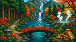Pixel-art imaginary scene of A sourced guide to food and gateway culture in Nikko, using Yuba as a local clue