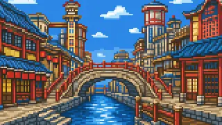 Pixel-art imaginary scene of "Naniwako" means an Osaka native