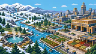 豊平川を描いた架空のドット絵風景