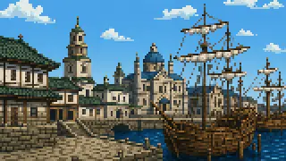 Pixel-art imaginary scene of Why did the Sendai Domain cross the Pacific for Rome? A fact-based guide to Hasekura Tsunenaga and the San Juan Bautista voyage