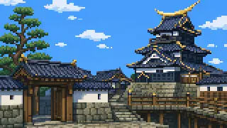 Pixel-art imaginary scene of Why is Sendai "Masamune's city"? A gentle guide to the castle town built by the One-Eyed Dragon: Sendai Castle, Zuihoden, and more