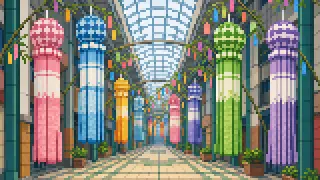 Pixel-art imaginary scene of The dazzling Sendai Tanabata, the Aoba Festival's sparrow dance, the winter Pageant of Starlight: a guide to the City of Trees' festivals