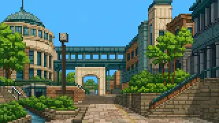 Pixel-art imaginary scene of "Sendaikko": someone from Sendai — the old name "Chiyo" that Date Masamune rewrote as "Sendai," and the "City of Trees
