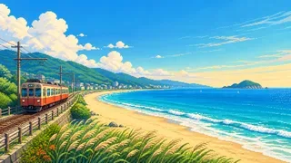江の島大橋を描いた架空のドット絵風景