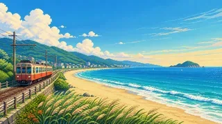 江島神社を描いた架空のドット絵風景
