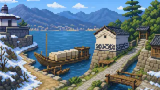 Pixel-art imaginary scene of How the elevation and climate of the Yatsugatake and Kirigamine highlands shaped Suwa's kanten and soba, sourced and explained