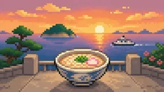 高松城を描いた架空のドット絵風景