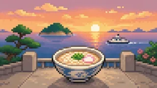 サンポート高松を描いた架空のドット絵風景