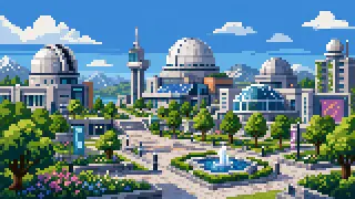 Pixel-art imaginary scene of How a 1963 plan to ease Tokyo's overcrowding grew into Tsukuba Science City, home to the University of Tsukuba, JAXA, and Expo '85