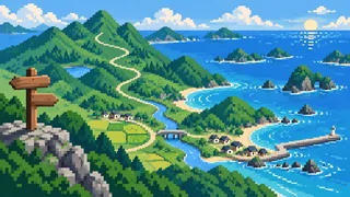 山口県の地名風景を描いた架空のドット絵風景